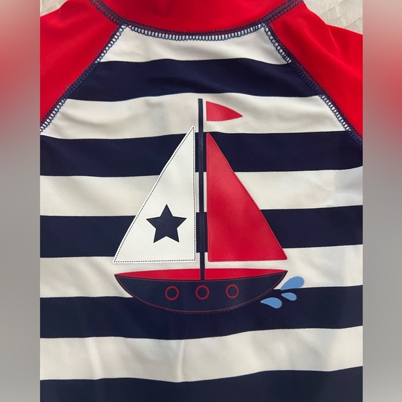 Little Me Baby Boy 6-9 Month 1pc Swim Wear Rash Guard Sail Boat Stripe - Picture 2 of 4